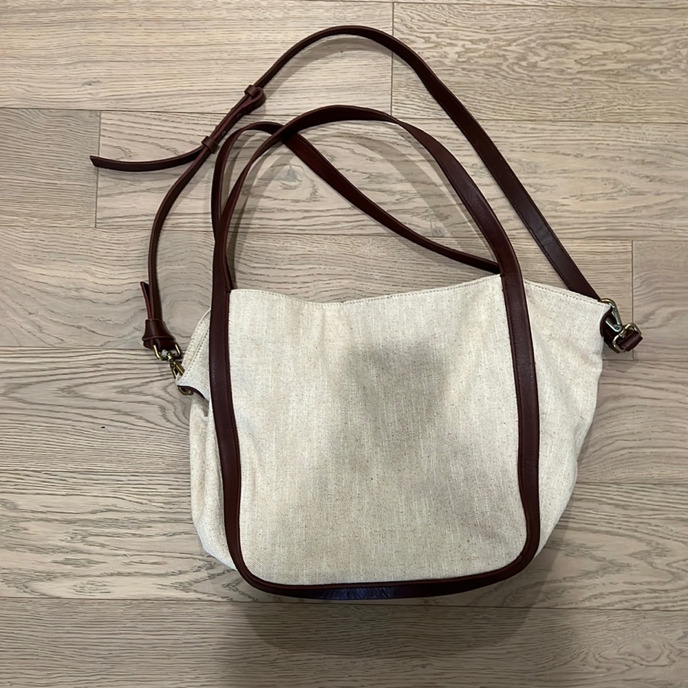 Madewell Beige Canvas Shoulder Bag with Brown Trim